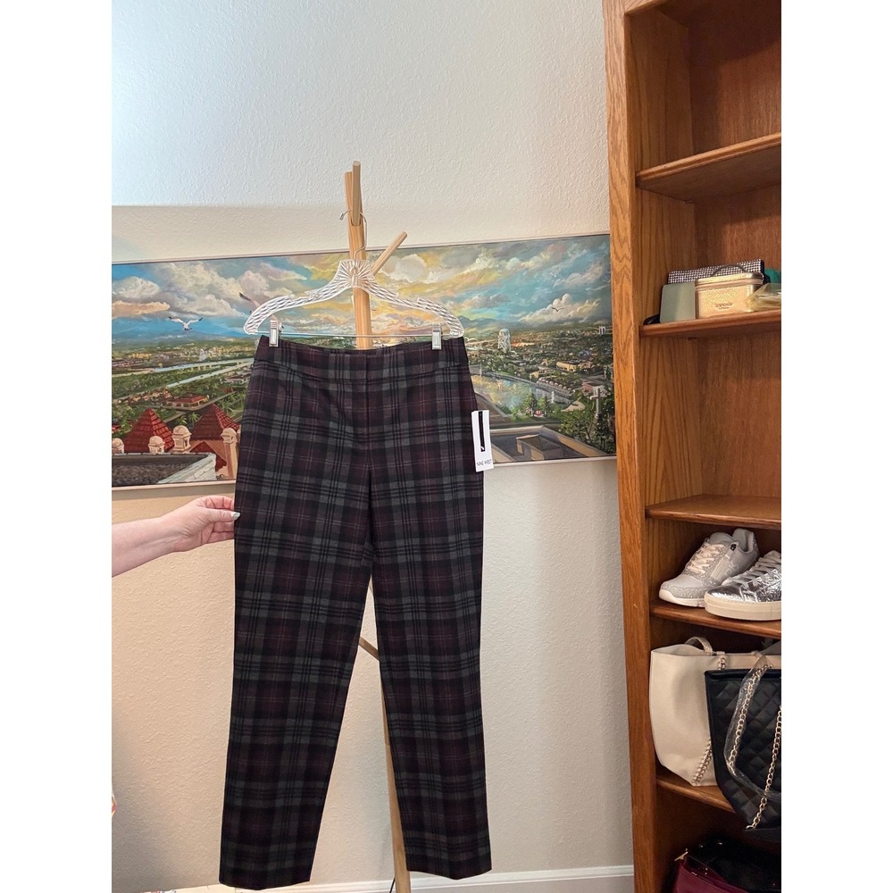 Nine West The Skinny Pants Womens 6 Plum Plaid Contour Waist Skinny Leg NWT